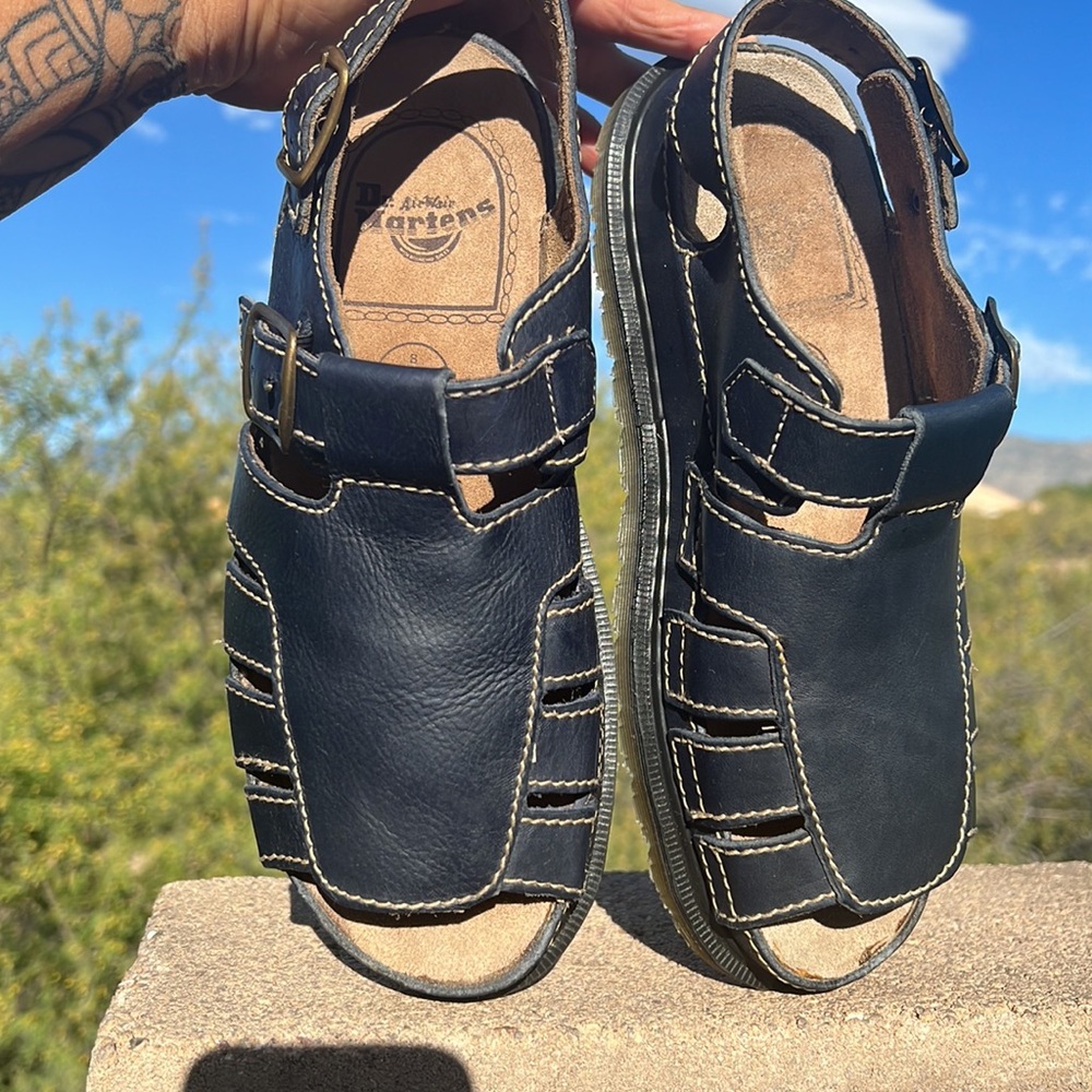 🏴 Blue Vintage Dr. Martens MIE Double Buckle Cut-Out Sandals UK 8 - Picture 7 of 16